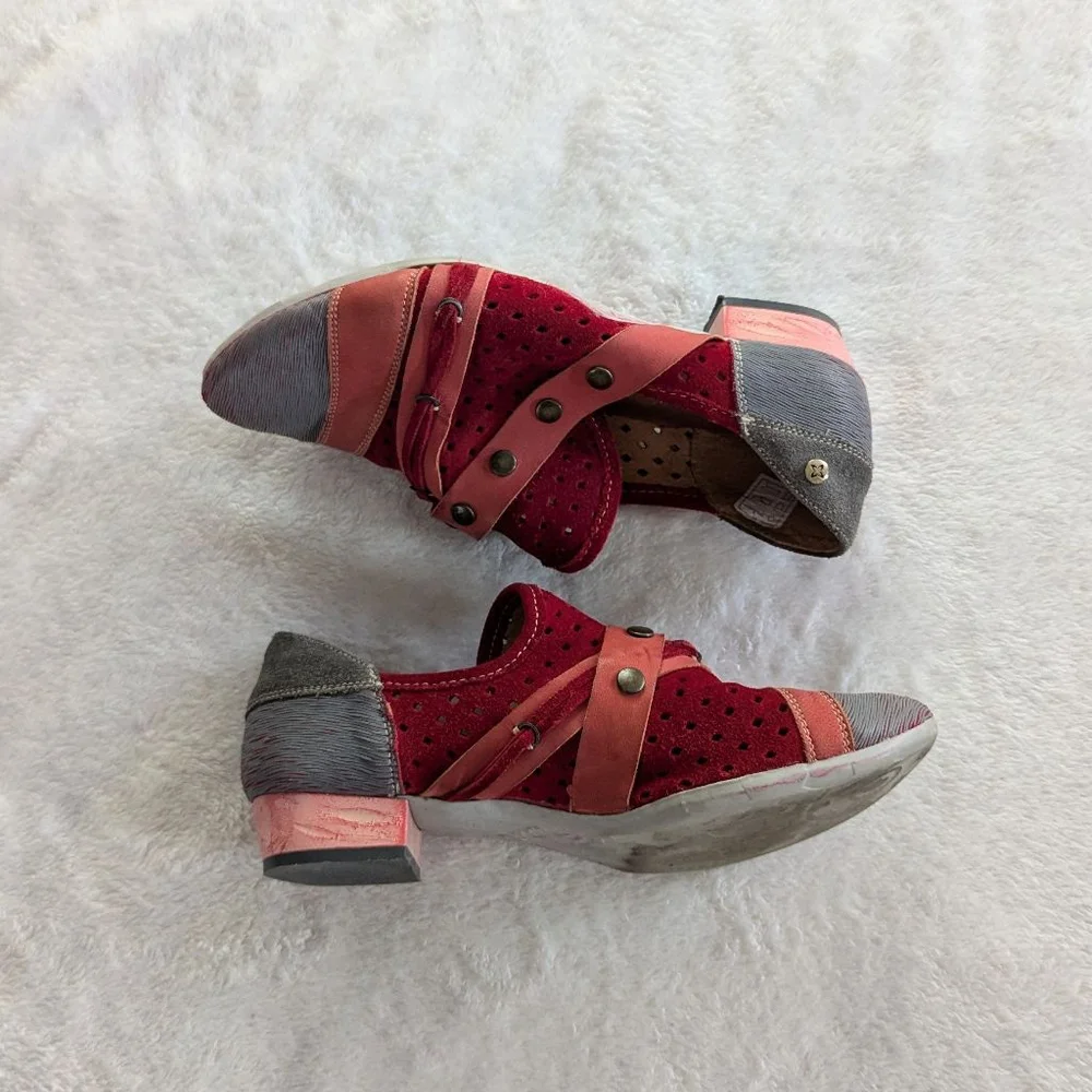 Maciejka Polish Red Suede Perforated Leather Shoes - EU Size 39